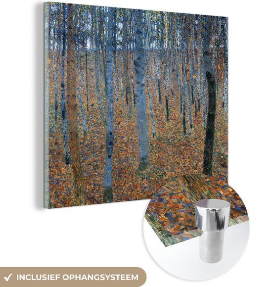 MuchoWow® Peinture sur verre 50x50 cm - Peinture acrylique sur verre - Las brzozowy - Gustav Klimt - Photo sur verre - Peintures