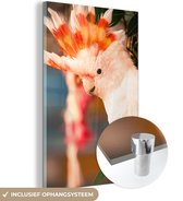 MuchoWow® Glasschilderij 120x180 cm - Schilderij acrylglas - Een witte kaketoe met een gekleurde kuif - Foto op glas - Schilderijen