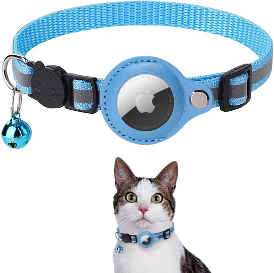 Foto: Blomz kattenhalsband geschikt voor apple airtag one size blauw katten halsband tracker licht hanger