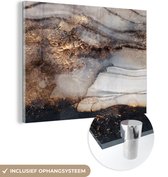 MuchoWow® Glasschilderij 160x120 cm - Schilderij acrylglas - Storm - Goud - Abstract - Foto op glas - Schilderijen