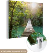 MuchoWow® Glasschilderij 90x90 cm - Schilderij acrylglas - Jungle - Water - Brug - Natuur - Planten - Foto op glas - Schilderijen