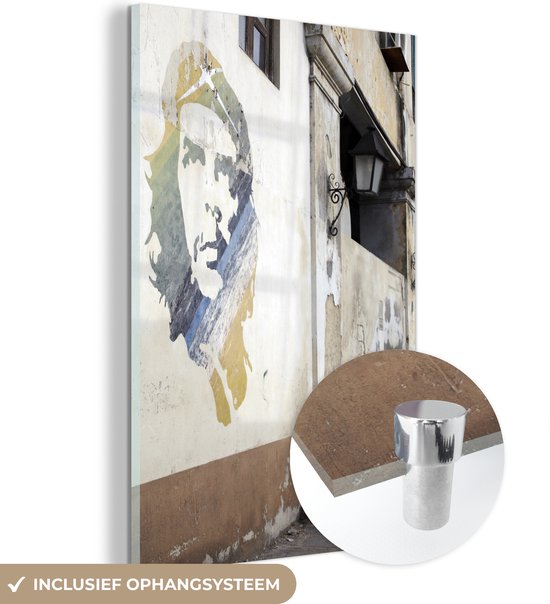 MuchoWow® Glasschilderij 80x120 cm - Schilderij acrylglas - Che Guevara-muurschildering - Foto op glas - Schilderijen