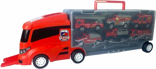 Brandweer vrachtwagen set - transporter - 6-delig koffer set - Container Truck - 36.4 cm van Speelgoedwereld — afbeelding 5