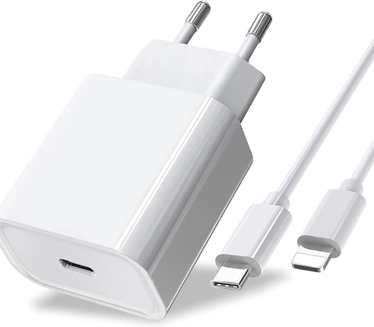 Snellader iPhone met 1.5m kabel - 20W oplader inclusief Oplaadkabel van 1.5m meter - USB-C naar lightning (iPhone) kabel 1.5m - 20W snellader USB-C