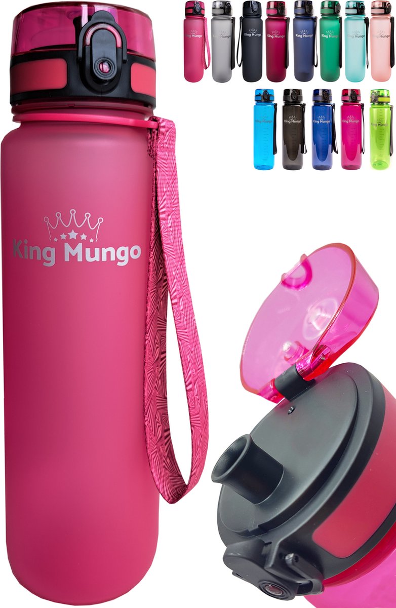 Drinkfles 1 Liter Waterfles 100% Lekvrij BPA vrij Volwassenen Kinderen - Waterflessen 1L Roze - King Mungo drinkflessen