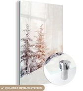 MuchoWow® Glasschilderij 120x180 cm - Schilderij acrylglas - Boom - Sneeuw - Winter - Foto op glas - Schilderijen