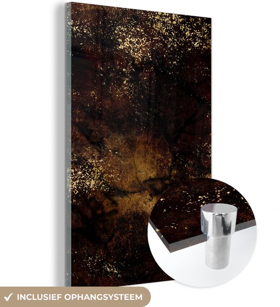 MuchoWow® Peinture sur Verre - Or - Zwart - Abstrait - 80x120 cm - Peintures sur Verre Acrylique - Photo sur Glas