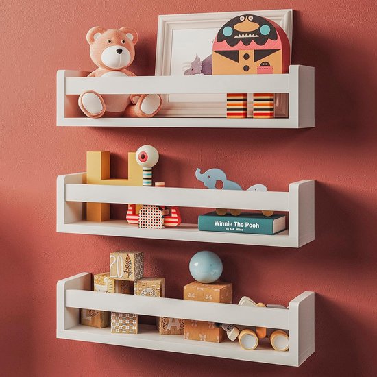 Set van 3 witte planken voor de kinderkamer | Kinderboekenplanken voor aan de muur | Houten planken voor slaapkamer, badkamer en keuken | Boekenplank | Witte wandplanken voor kinderen