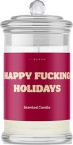 Kerstcadeau voor Vrouwen en Mannen - Grappige Geurkaars - Happy Fucking Holidays - in Glas met Tekst - Vanille Kaars - Kerst Geschenkset voor hem en haar, moeder, vader, opa, oma, mama, papa, zus, vriendin