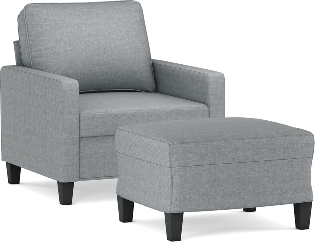 vidaXL Fauteuil - met - voetenbank - 60 - cm - stof - lichtgrijs