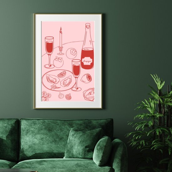 Poster - A3 - champagne & oesters - wijnliefhebber - roze