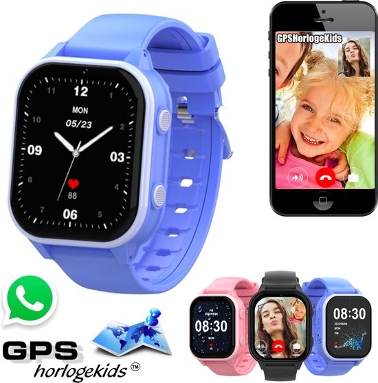 Gpshorlogekids© - gps horloge kind - smartwatch voor kinderen - whatsapp - 4g videobellen - spatwaterdicht - sos alarm - sms - incl. Sim - edge blauw