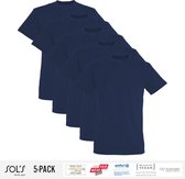 5 Pack Sol's Heren T-Shirt 100% biologisch katoen Ronde hals Navy Blue Maat 3XL