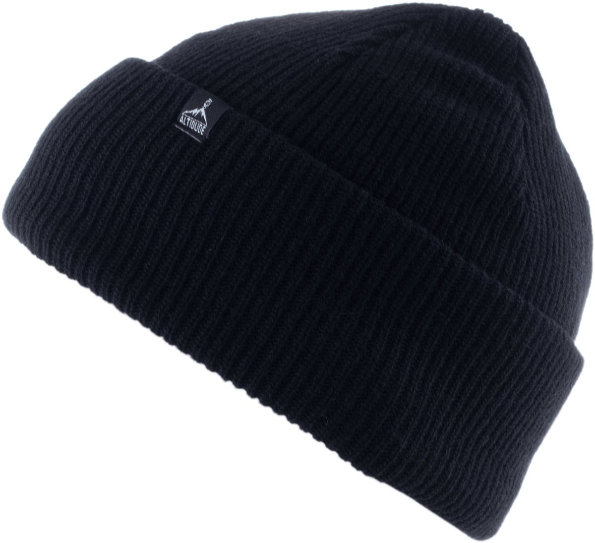 Altidude HERMIT Unisex klassieke geribde gebreide muts normale pasvorm manchetten dubbele laag Buitenkant: 80% scheerwol lamswol 20% polyamide // Voering: 100% scheerwol merino Zwart