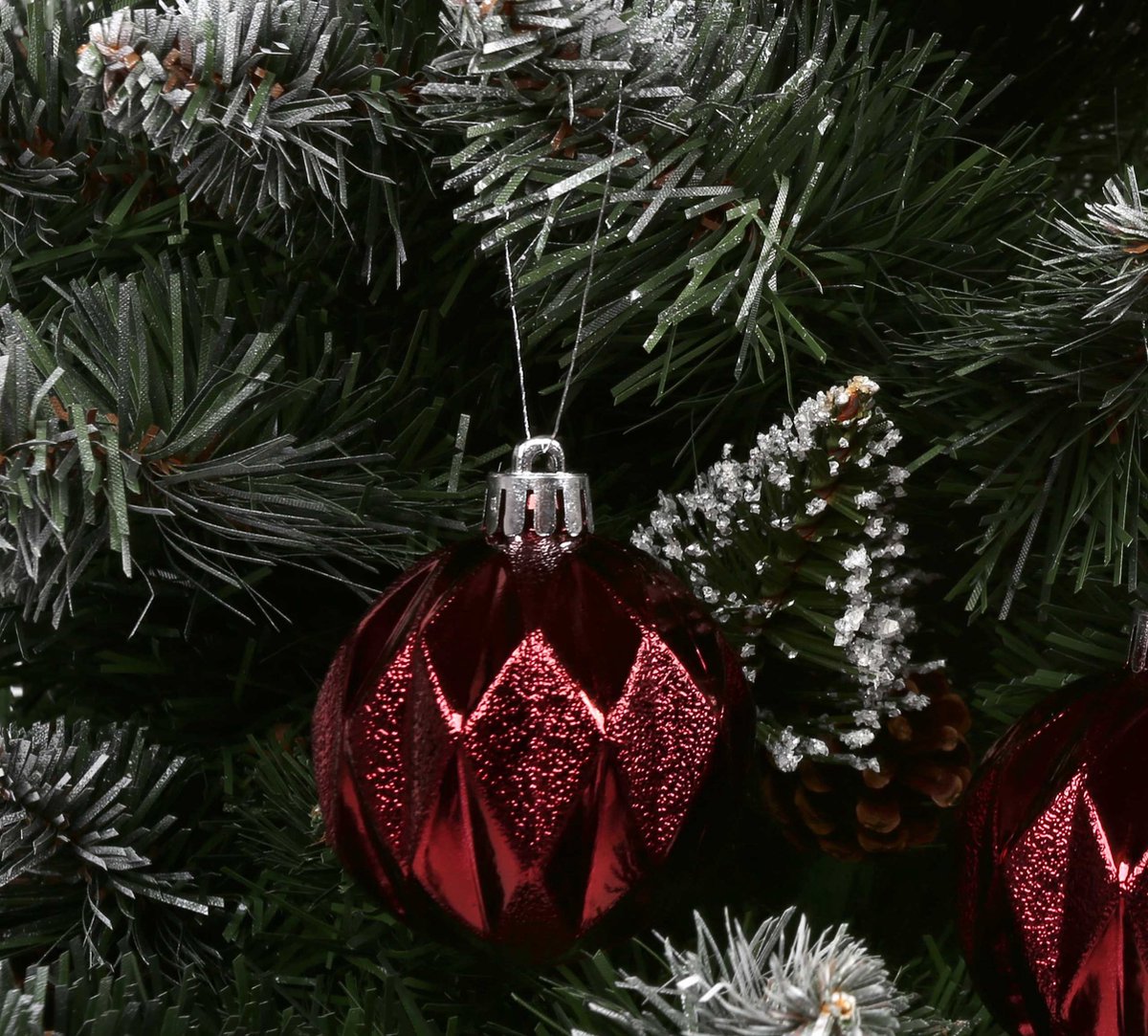 36x donkerrode kerstballen 7 cm glanzend/matte/glitter kunststof/plastic kerstversiering