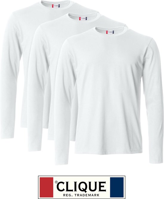 Clique 3 pack lichtgewicht T-shirt met lange mouwen Wit maat XS
