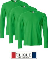 Clique 3 pack lichtgewicht T-shirt met lange mouwen Appel-groen maat XS
