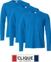 Clique 3 pack lichtgewicht T-shirt met lange mouwen Kobalt maat S