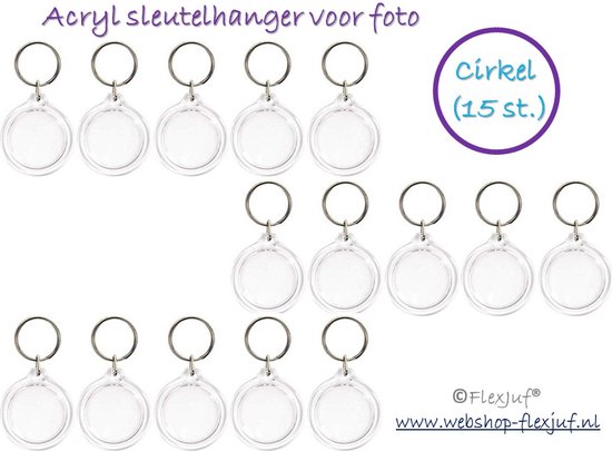 Sleutelhanger foto transparant DIY Cirkel (15 st.) uitdeel/traktatie/knutselen