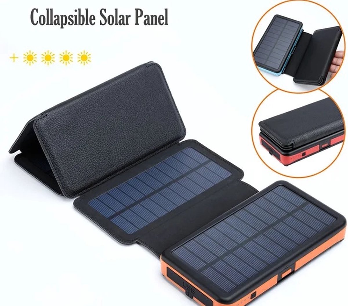 Solar world - powerbank met zonnepaneel - geschikt voor iphone -geschikt voor samsung- zonneenergie - 20000 mah - powerbanks - noodpakket- solar - draadloos opladen