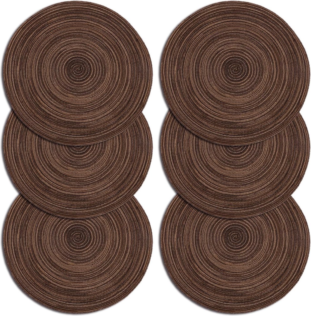 Place Mat, ronde vorm Crossweave Woven placemat set van 6 (rond, bruin)