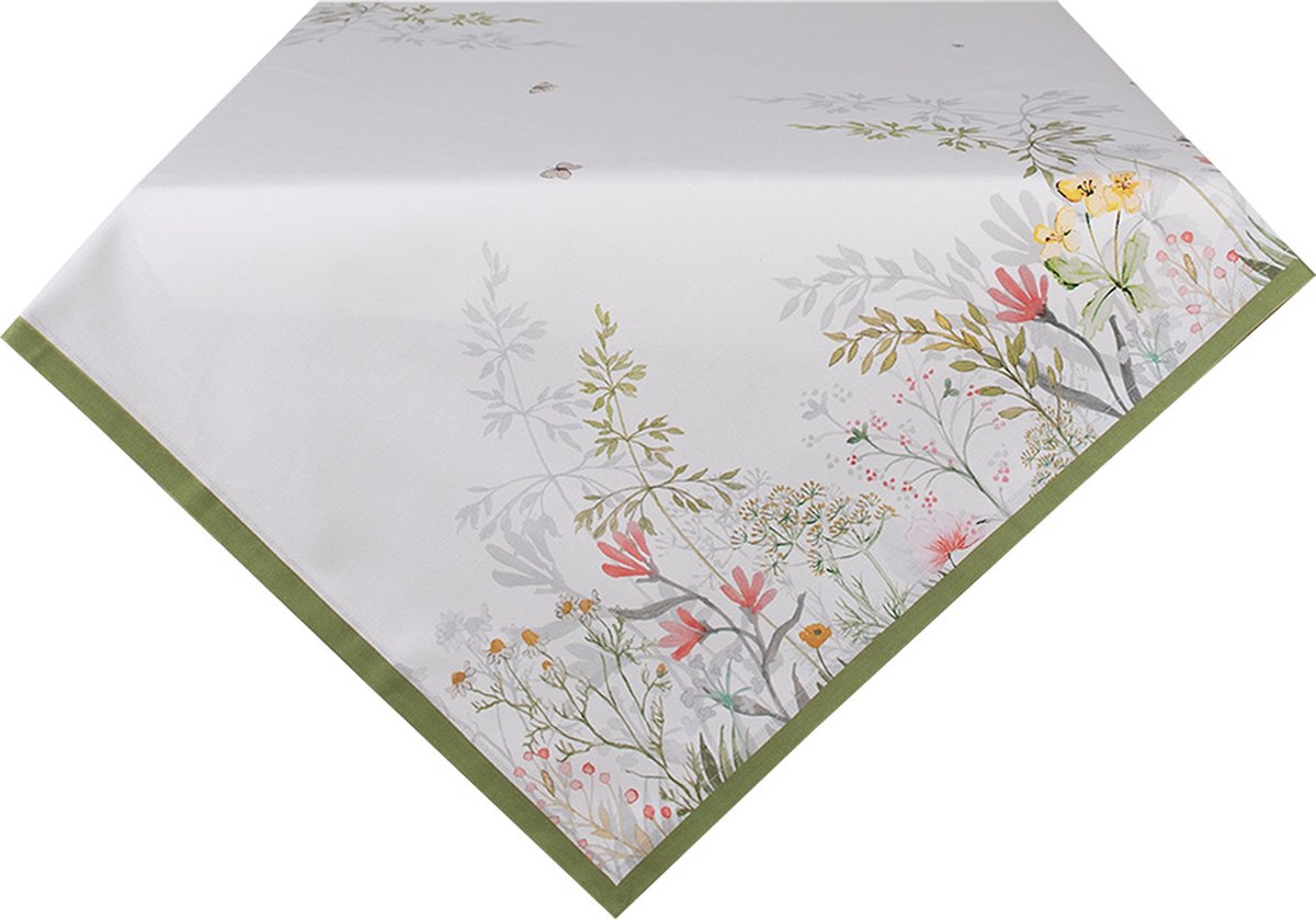 Clayre & Eef Tafelkleed 100x100 cm Wit Katoen Bloemen