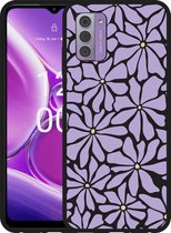 Cazy Hoesje Zwart geschikt voor Nokia G42 Abstracte Paarse Bloemen