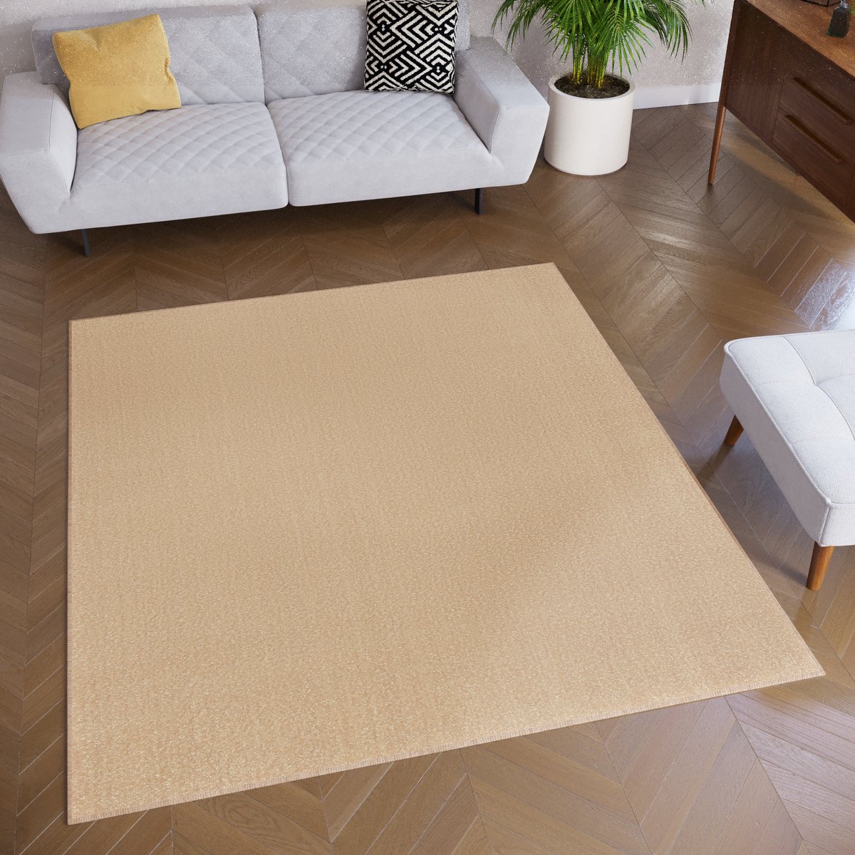 Tapiso Mono Square Vloerkleed Beige Laagpolig Vierkant Tapijt Maat- 120x120