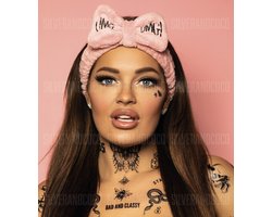 SilverAndCoco - OMG Haarband Strik Dikke Fluffy Elastische Hoofdband voor Opmaken / OMG! Badstof Fleece Make up Spa Slaap Hoofdbanden Vrouwen / Elastische Meisjes Make-up Bandana - Roze / Peach