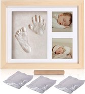 Baby handafdruk en voetafdrukset, gipsafdruk, babyafdruk/afdrukset met echt houten fotolijst, perfect cadeau-idee voor babyshower cadeau/babyshower, pootafdrukset kat / hond