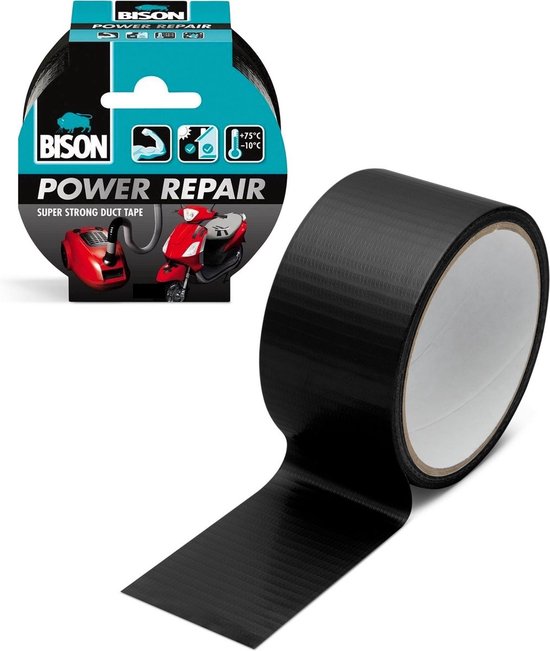 Foto: Bison power repair duct tape super sterk verstevigd materiaal zwart 10 meter hittebestendig voor binnen buiten