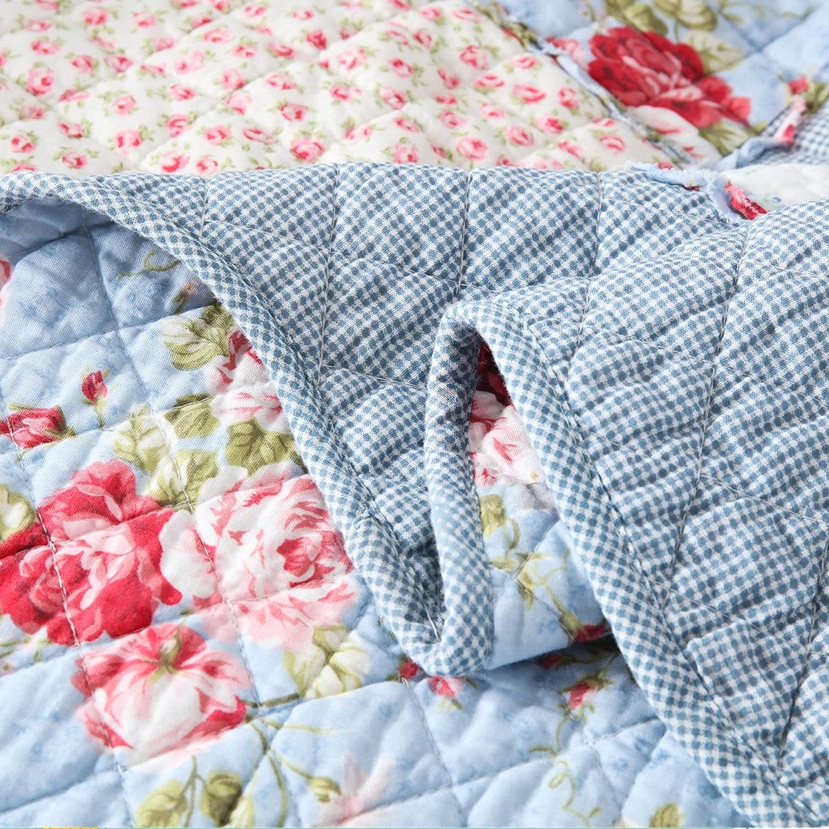 Laneetal 0180051, sprei, 1 stuk, bedsprei, quilt, patchwork, flanel, omkeerbaar design, geruit