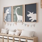 Kinderkamer Poster Set - 3 stuks - 30x40 cm - Dinosaurus - T-Rex - Triceratops - Brachiosaurus - Kinderposter - Babykamer - Babyshower Cadeau - Wanddecoratie - Muurdecoratie