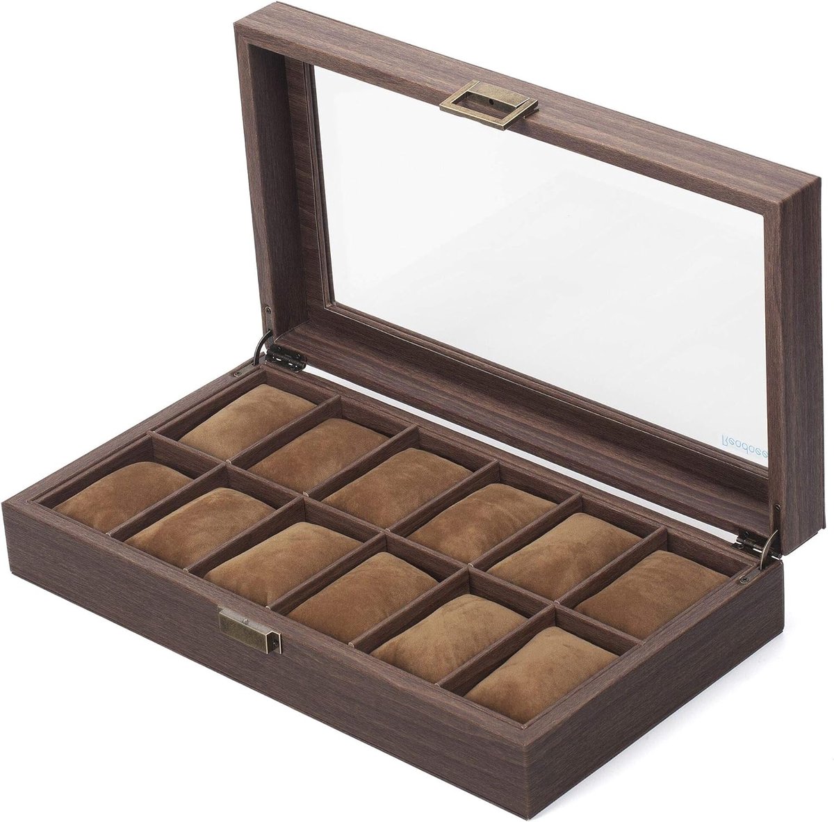 Horlogedoos - Horlogebox voor Heren - 12 Slot Watchbox - Luxe Opbergdoos voor Horloges - Kunstleer met Houten Patroon - Stijlvolle Horloge Organizer - Geschikt voor Meerdere Horloges