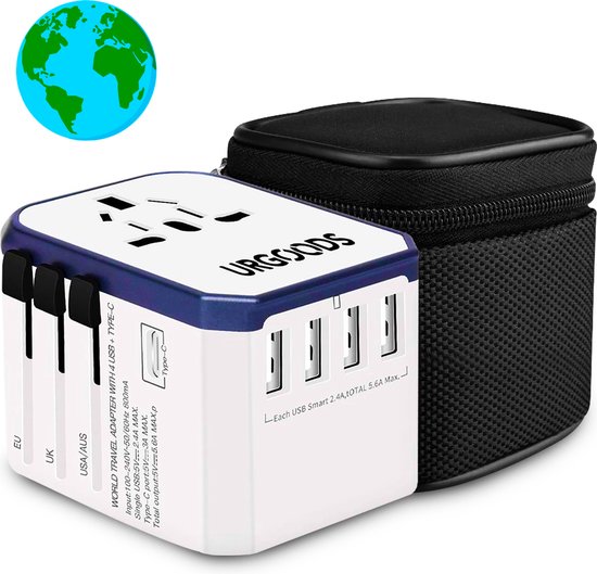 Hoppac Adaptateur Prise Universelle 4-en-1 + 2 USB – Voyage 150 Pays, 1500W