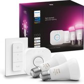 Philips Hue White and Color ambiance Kit de démarrage : 2 ampoules connectées E27 (1100) + variateur, Kit d'éclairage intelligent, Bluetooth/Zigbee, Blanc, LED intégrée, E27, 2000 K