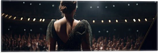 Vlag - Vrouw - Muziek - Podium - Publiek - Jurk - Mensen - Piano - 60x20 cm Foto op Polyester Vlag