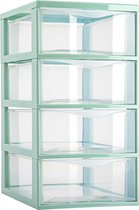 Plasticforte Caisson à tiroirs/organisateur de bureau avec 4x tiroirs - transparent/vert menthe - L18 x L25 x H33 cm