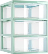 Plasticforte Caisson à tiroirs/organisateur de bureau avec 3x tiroirs - transparent/vert menthe - L18 x L25 x H25 cm