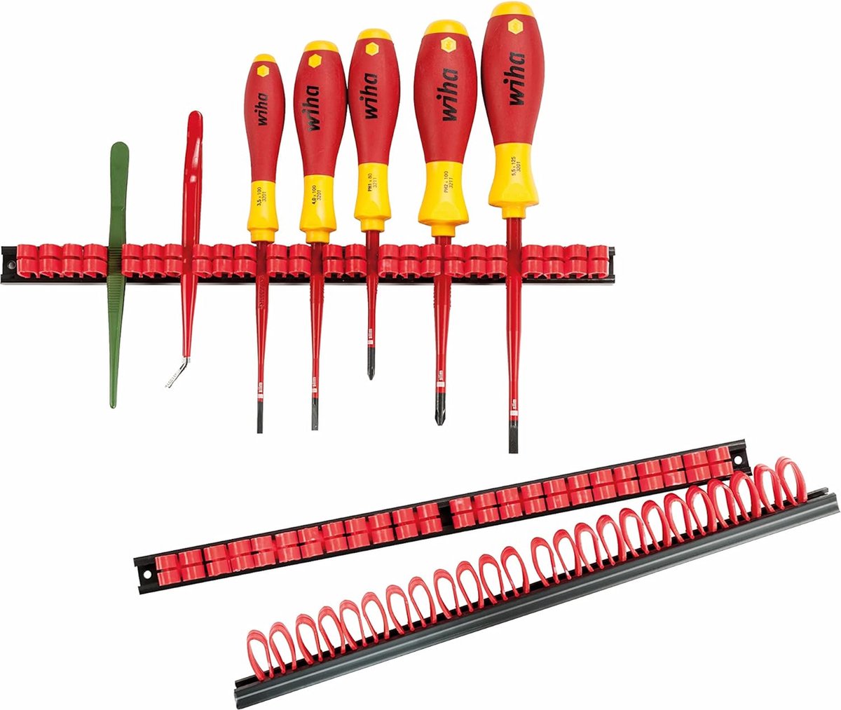 Gereedschapshouder BASIC klemhouder kit (klemhouder met flexibele dubbele klemmen, materiaal: PVC rood/zwart 3 stuks (zonder gereedschap))