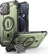 SUPCASE UB Pro MagXT Hoesje Geschikt voor Apple iPhone 15 Pro - Back Cover met Camera Protector Kickstand - Compatibel met MagSafe - Extra Camera Bescherming - Groen