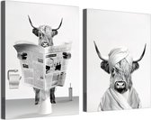 Dier in de badkuip canvas foto's, zwart wit hoogland koe olifant badkamer poster moderne woonkamer slaapkamer woondecoratie zonder frame