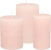 Stompkaarsen/cilinderkaarsen set - 3x - licht roze - rustiek model