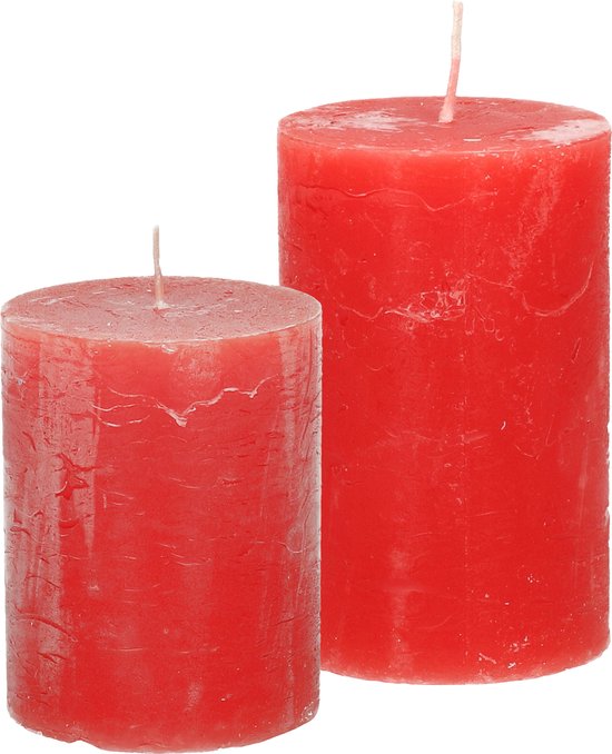Stompkaarsen/cilinderkaarsen set - 2x - rood - rustiek model