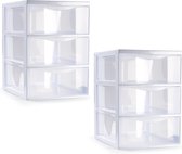 Plasticforte ladeblokje/bureau organizer - 2x - 3 lades - transparant/wit - L18 x B25 x H25 cm