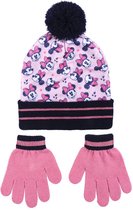 Disney Minnie Mouse 2-delig winterset - muts/handschoenen - roze/zwart - voor kinderen