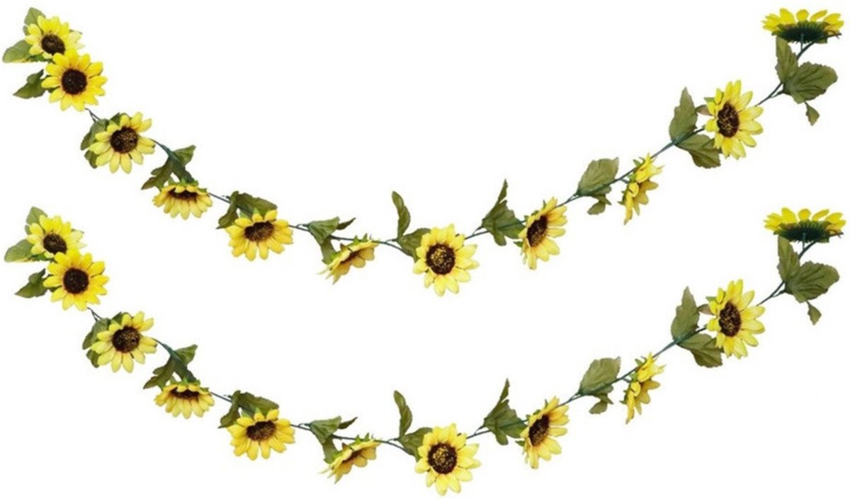 CHAKS Zonnebloemen slinger - 2x - kunstbloem - geel - 220 cm