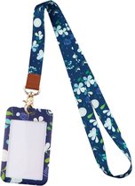 Badgehouders - pashouder met keycord Flowers Blue - uitschuifbaar - sleutels en passen - afneembaar