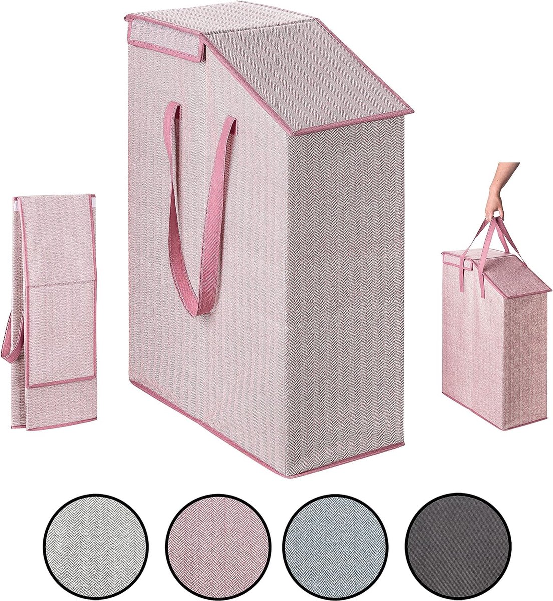 Goedkoopste Smalle wasmand met deksel - 52 liter - 20 x 45 x 60 cm - Opvouwbare inbouw wasmand - Ruimtebesparende wasbak - Roze/Beige