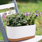 Pakket van 2 raamboxen, plantenbakken, 40 x 17,8 cm, zelfwaterende potten met afvoergaten en dienbladen, moderne decoratieve bloempot voor alle kamerplanten, bloemen, kruiden (wit)